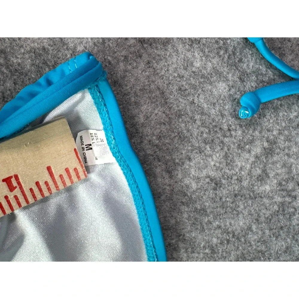 Turquoise Blue Triangle Bikini Set Side Tie High Cut Swimsuit Medium 20105 - Picture 6 of 6